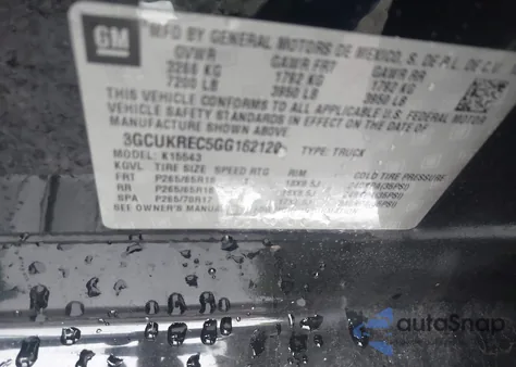 2016 Chevrolet Silverado K1500 Lt from USA, damaged, VIN 3GCUKREC5GG162120